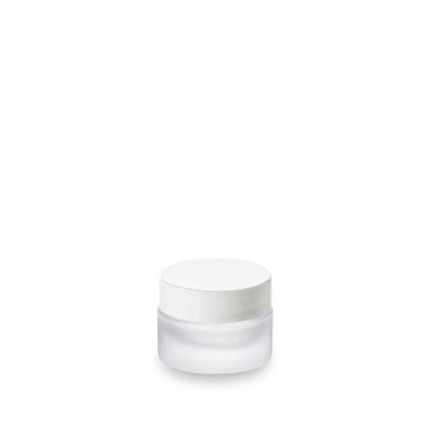 Pot dépoli 15 ml GCMI 41/400 ou échantillon cosmétique et son couvercle blanc