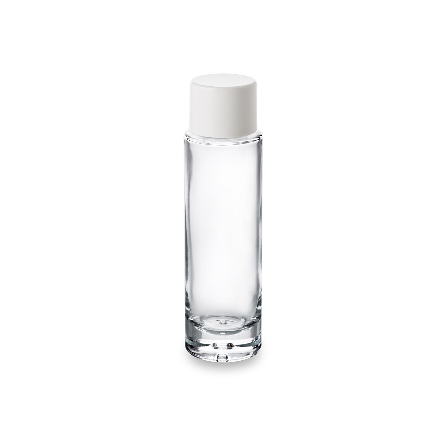 17.6_fla-pre50_bou-thb24_-_flacon_verre_épais_50_ml_et_bouchon_bas_Thermod Flacon Premium en verre 50 ml et son bouchon blanc en thermodur bague 24/410