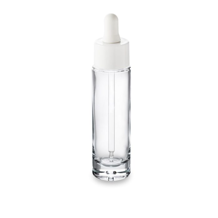 Flacon verre Premium 50 ml bague GCMI 24/410 et son compte-gouttes blanc
