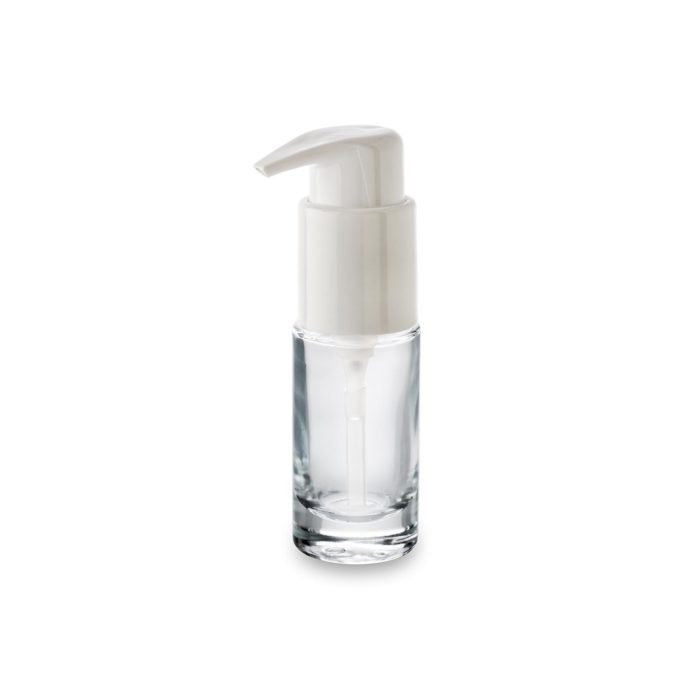 Flacon cosmétique en verre Premium 30 ml bague GCMI 24/410 avec sa pompe bec long