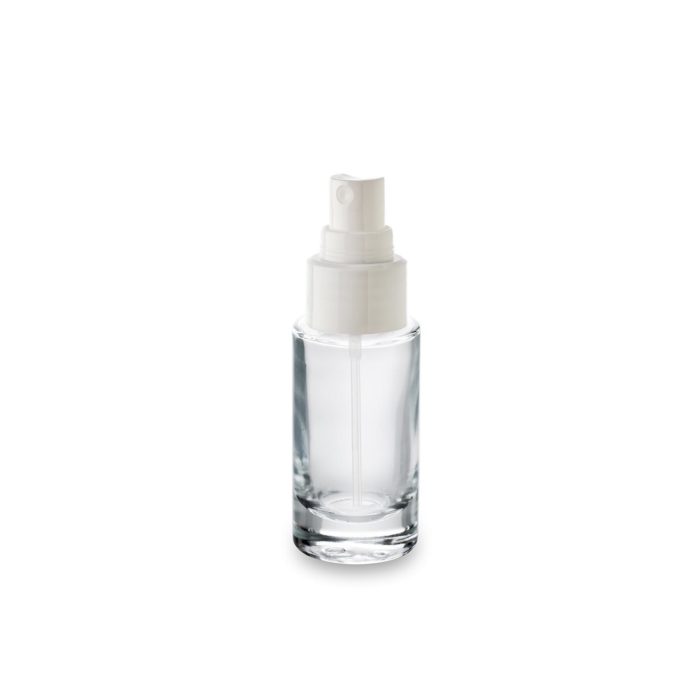 Pot cosmétique verre Premium 30 ml avec son pulvérisateur blanc