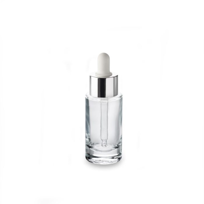 Le compte-gouttes blanc col argent s’adapte avec le flacon 30 ml Premium bague GCMI 24/410