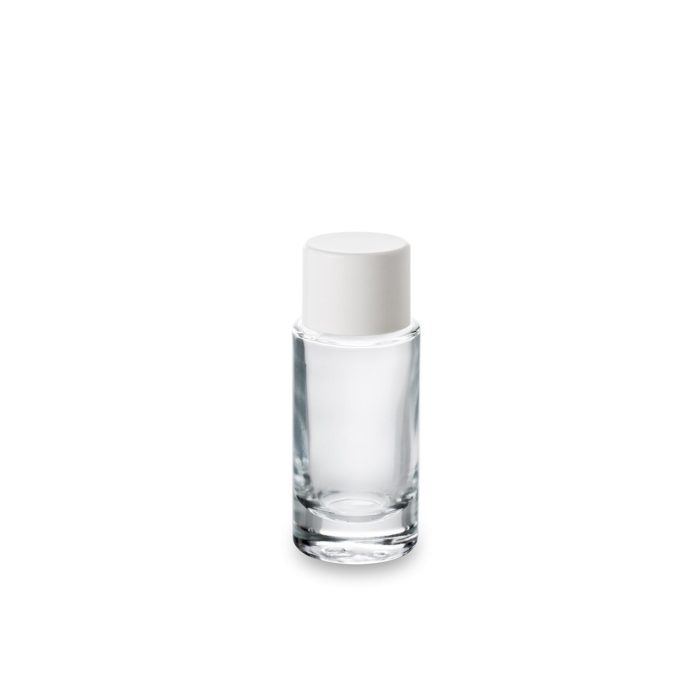 Flacon cosmétique en verre 30 ml avec un bouchon blanc en thermodur