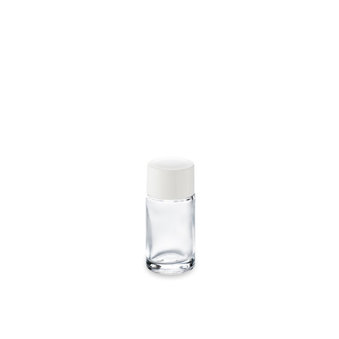 Le bouchon plat blanc en thermodur d'Embalforme s'accordera parfaitement avec le flacon en verre Aurore 15 ml bague GCMI 18/415.
