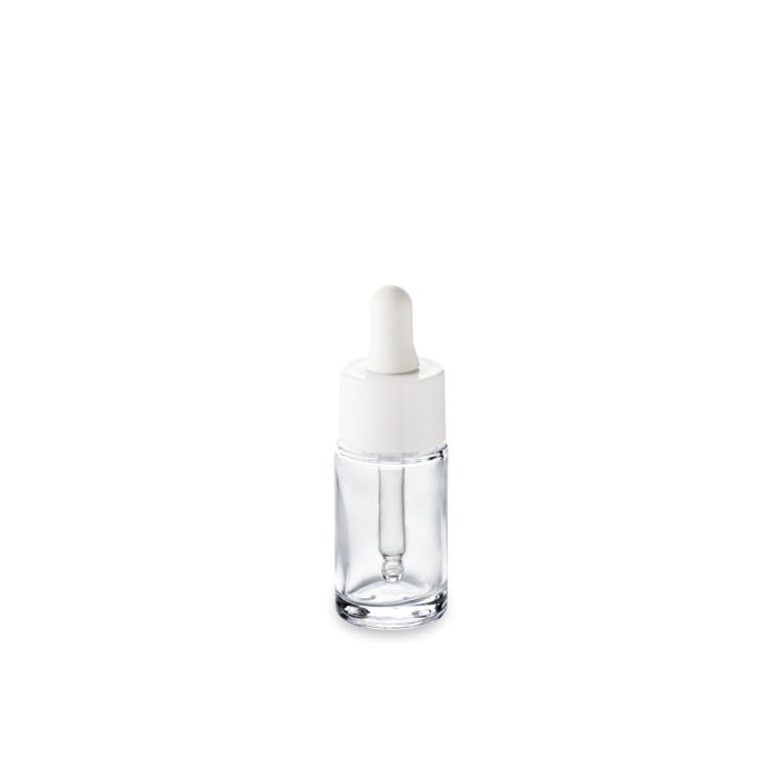 Flacon verre 15 ml GCMI 18/415 et son compt-gouttes blanc col large