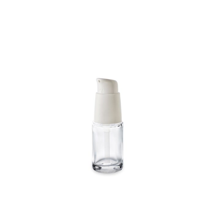 Flacon cosmétique 15 ml en verre GCMI 18/415 et sa pompe ergonomique pour un packaging petite contenance