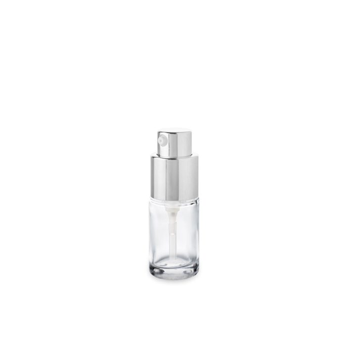 Pompe buse chapée métal avec le flacon en verre 15 ml