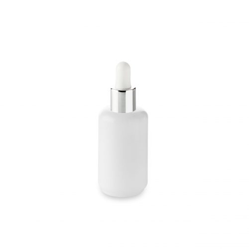 Compte-gouttes blanc col argent d’Embalforme s’adapte au flacon cosmétique 50 ml Opale