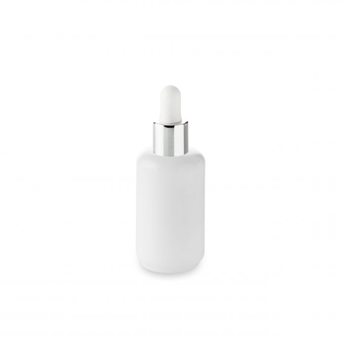 Compte-gouttes blanc col argent d’Embalforme s’adapte au flacon cosmétique 50 ml Opale