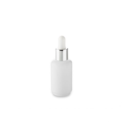 Compte-gouttes compte-gouttes blanc col argent sur son flacon 30 ml Opale