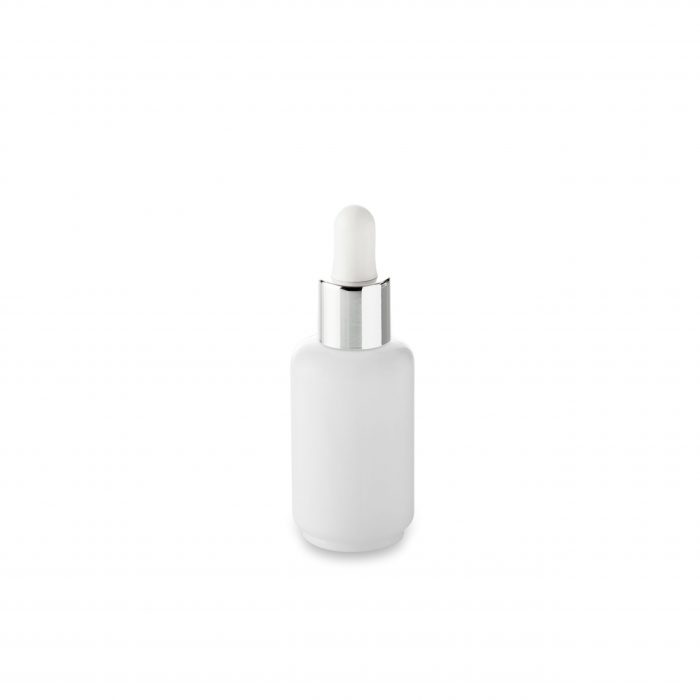 Compte-gouttes compte-gouttes blanc col argent sur son flacon 30 ml Opale