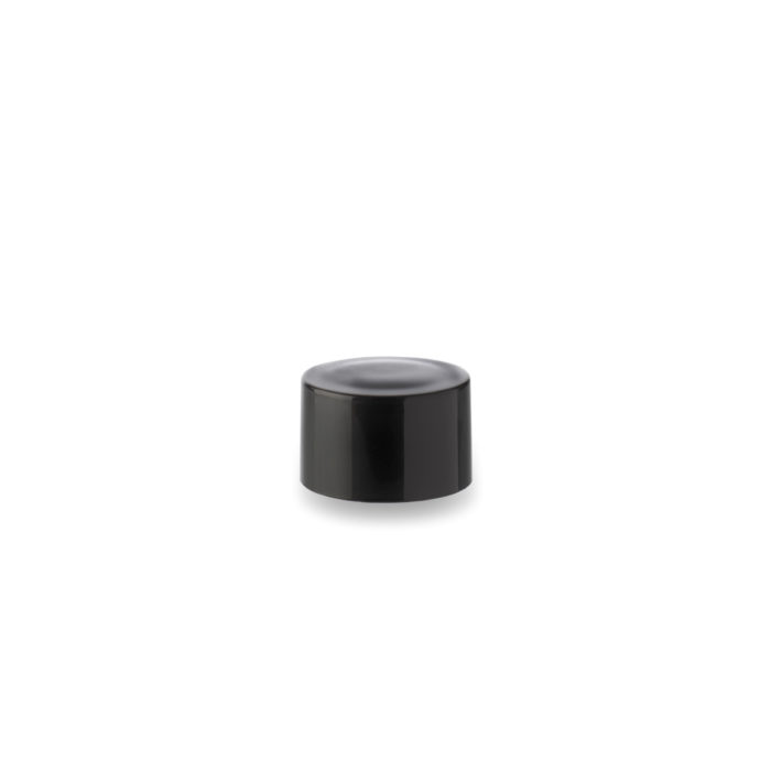 Bouchon noir en polypropylène s'adapte aux flacons cosmétiques en verre avec une bague GCMI 18/415