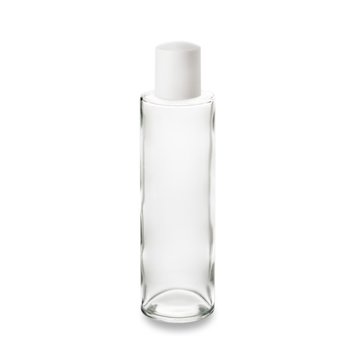 Flacon 100 ml en verre et bouchon haut blanc bague GCMI 18/415