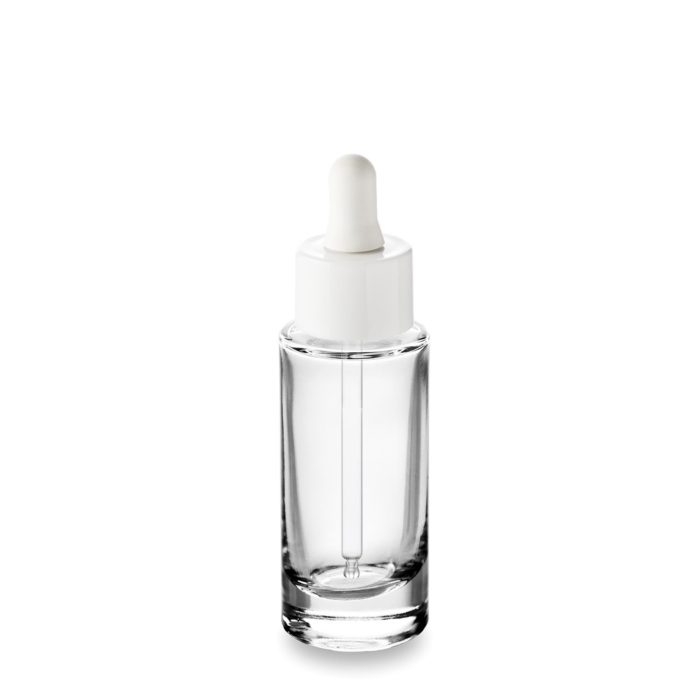 Flacon en verre 30 ml et compte-gouttes blanc