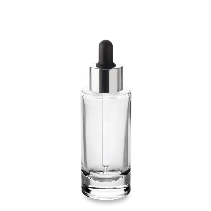 Compte-gouttes noir col argent ultra précis accompagné du flacon verre Atome 50 ml