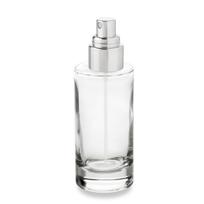 Flacon 100 ml bague GCMI 24/410 en verre recyclable avec sa pompe spray chapée métal