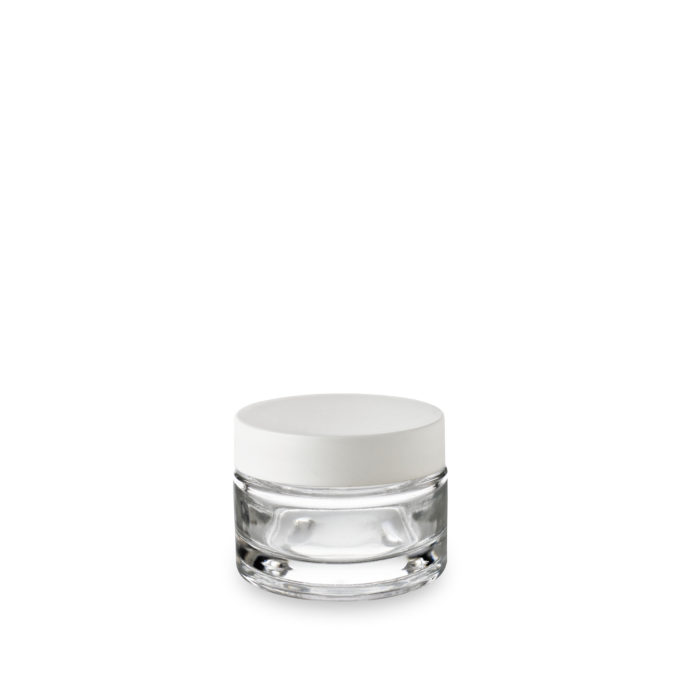 Le pot Classique 30 ml pour un packaging cosmétique accordé à son couvercle blanc.