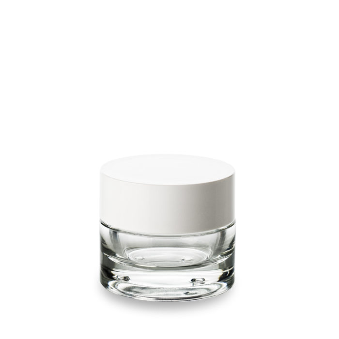Un pot cosmétique Premium 50 ml bague 60/400 et son couvercle blanc thermodur