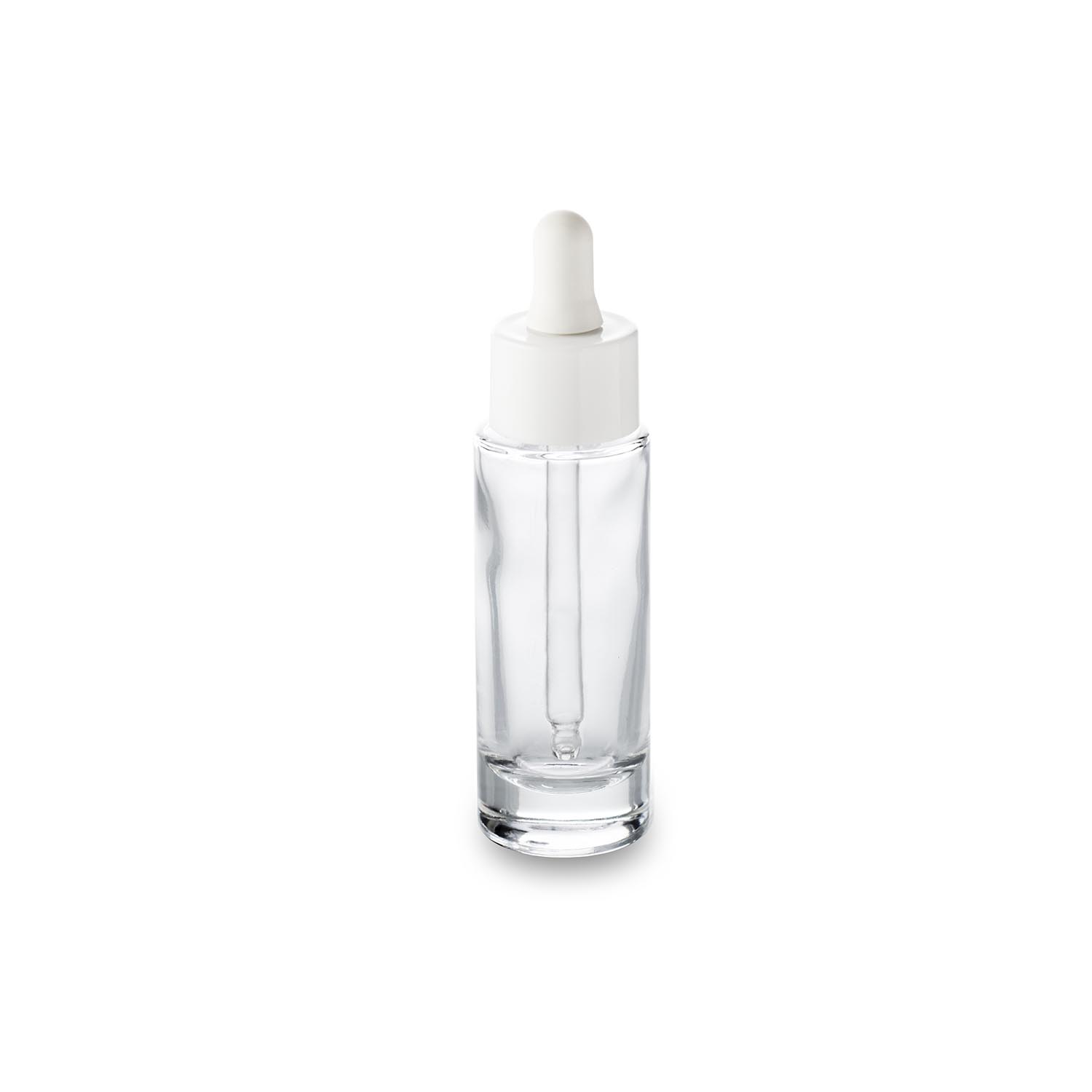 20.3__fla-aur30_cg-ppdj18_-_flacon_verre_30_ml_Aurore_et_compte-goutte_18-41_Light Flacon en verre 30 ml GCMI 18/415 et son compt-gouttes blanc col large