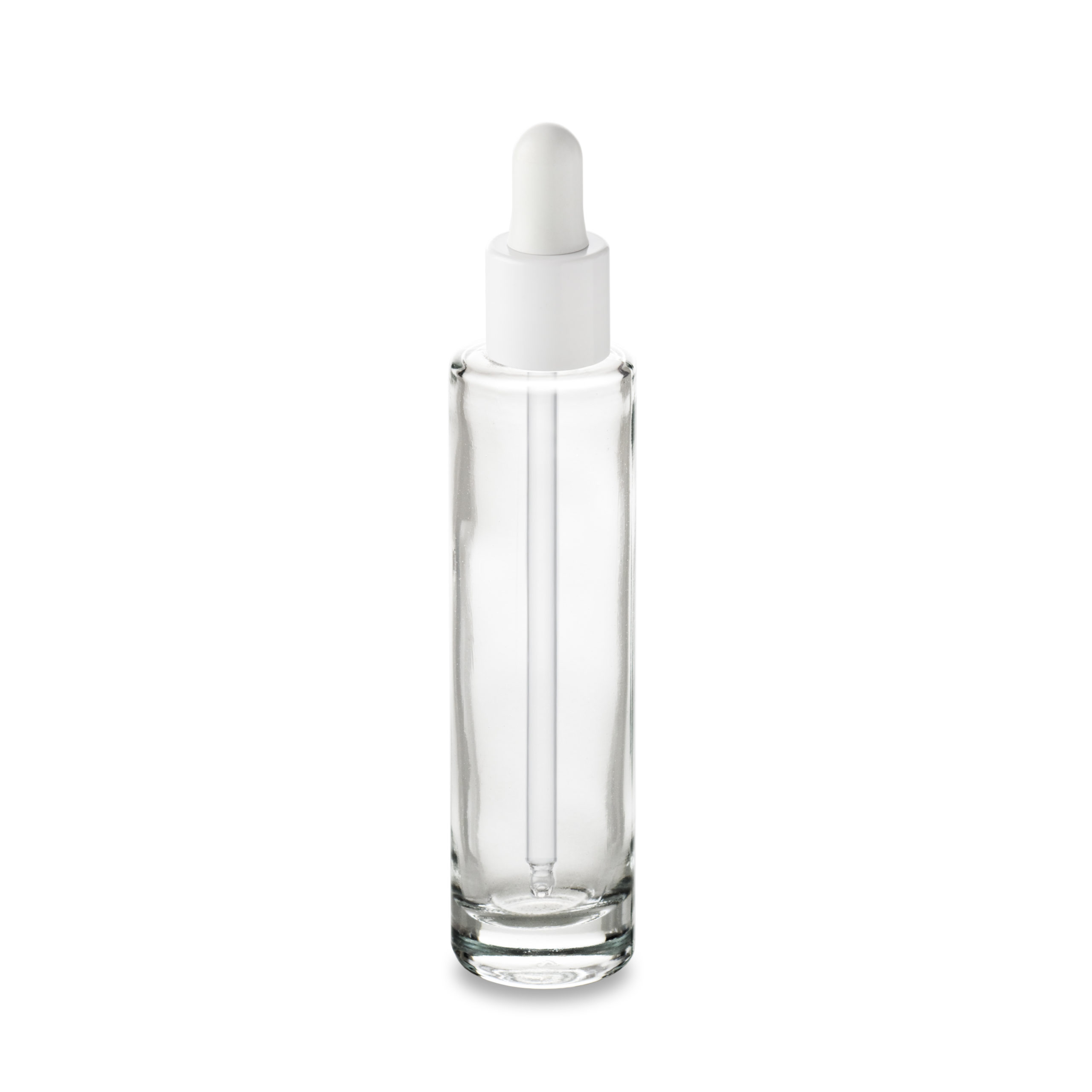 Le flacon Comète 50 ml GCMI 18/415 et son compt-gouttes blanc col fin pour un packaging petit format signé Embalforme.