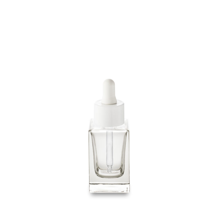 Flacon verre 30 ml GCMI 18/415 et son compte-gouttes large blanc