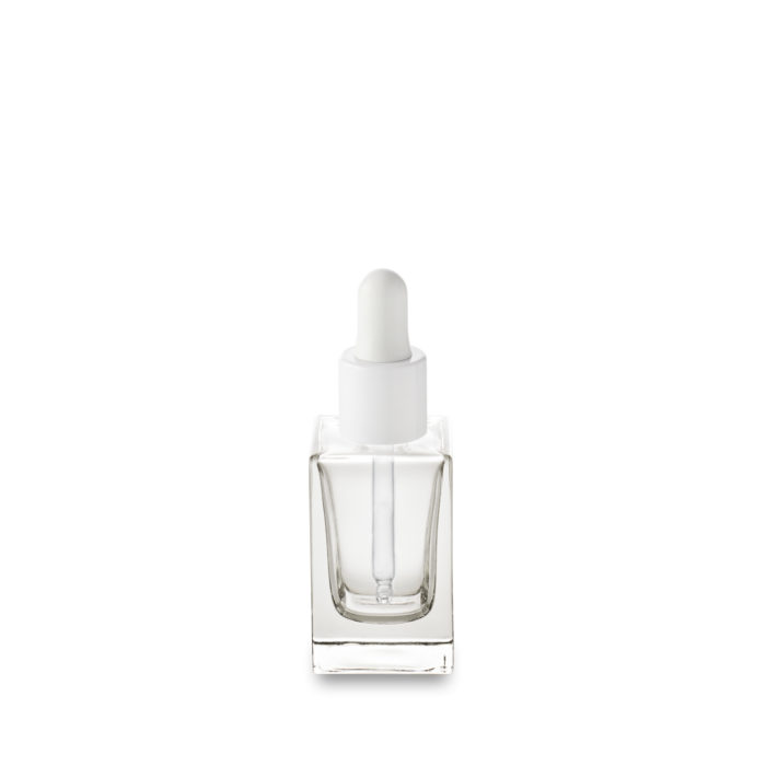 Flacon en verre 30 ml GCMI 18/415 et son compte-gouttes blanc