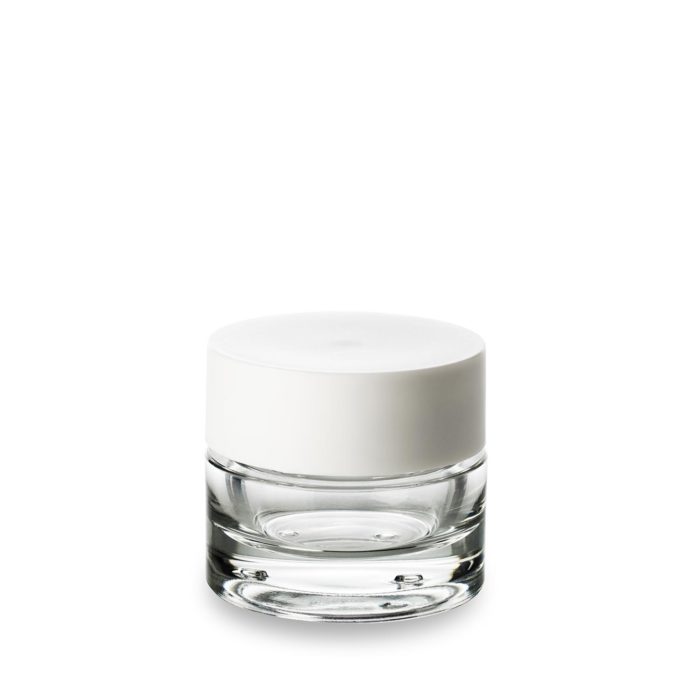 Pot cosmétique fond épais 50 ml bague 60/400 en verre PCR et son couvercle blanc