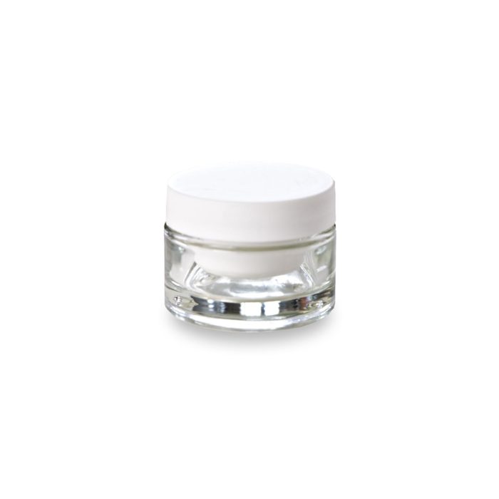 Pot en verre 30 ml et recharge eco responsable blanche avec couvercle blanc